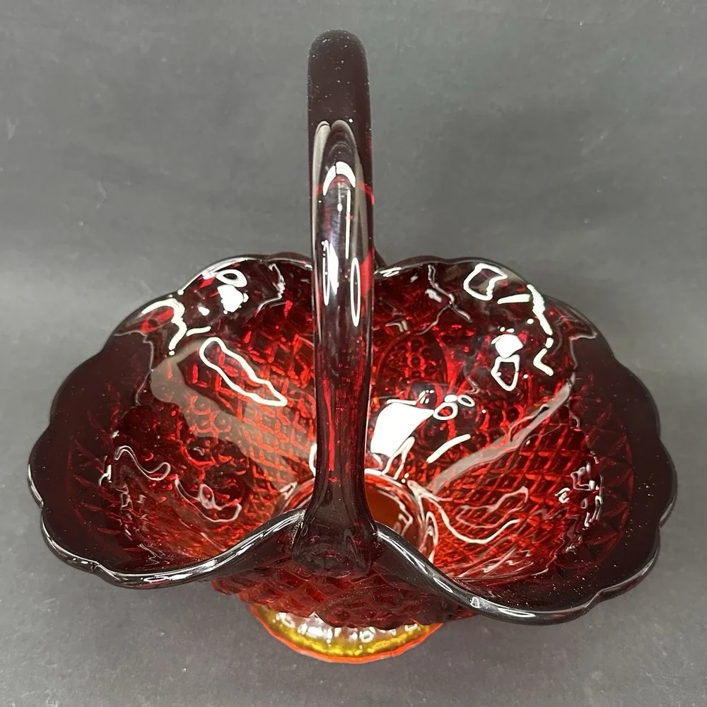 Indiana Glass Canterbury Sunset Amberina Basket, Vintage Mid‎ 20th Century